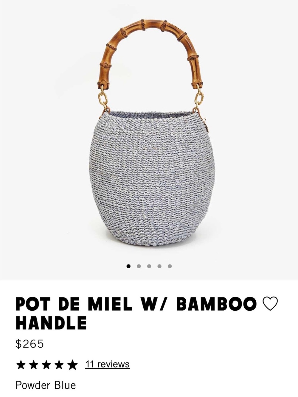 Clare V. Pot de Miel Bamboo Handle Bag in Powder Blue, NWOT